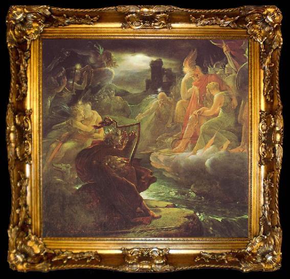 framed  Francois Pascal Simon Gerard Ossian on the Bank of the Lora, Invoking the Gods to the Strains of a Harp., ta009-2